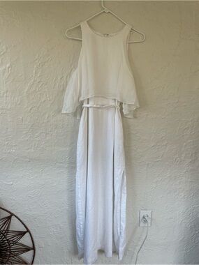 Island Company beachy white tiered belted Purete maxi dress, 100% linen; size S